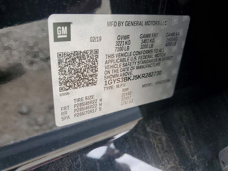 47449996 :رقم المزاد ، 1GYS3BKJ5KR282730 vin ، 2019 Cadillac Escalade مزاد بيع
