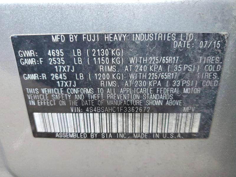 Продажа на аукционе авто 2015 Subaru Outback, vin: 4S4BSAHC1F3362672, номер лота: 46945216