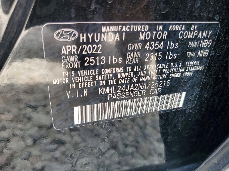 48127186 :رقم المزاد ، KMHL24JA2NA225216 vin ، 2022 Hyundai Sonata مزاد بيع