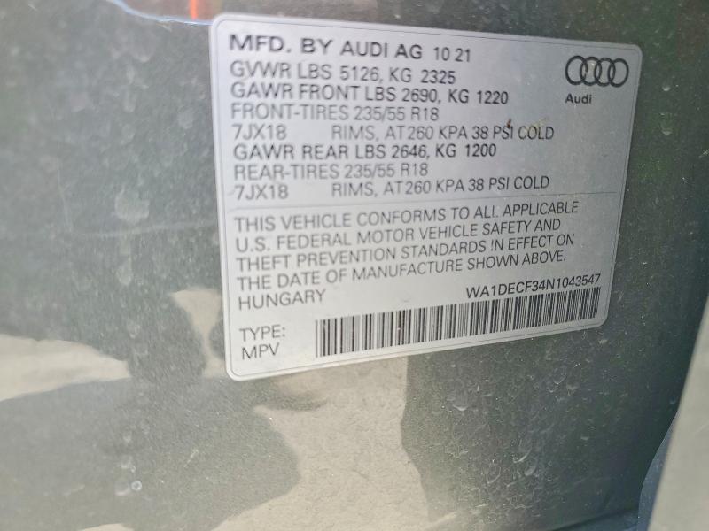 Aukcja sprzedaży 2022 Audi Q3, vin: WA1DECF34N1043547, numer aukcji: 47823726