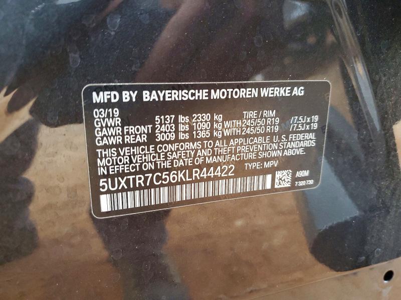 Auction sale of the 2019 Bmw X3, vin: 5UXTR7C56KLR44422, lot number: 78162475