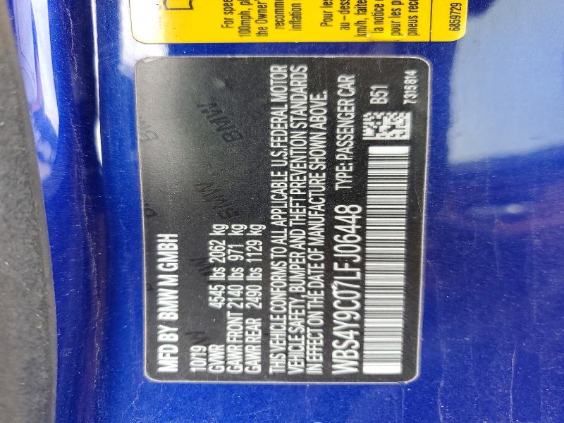 46103586 :رقم المزاد ، WBS4Y9C07LFJ06448 vin ، 2020 Bmw M4 مزاد بيع