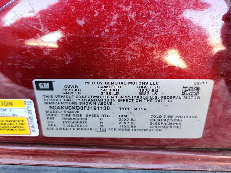 46680706 :رقم المزاد ، 5GAKVCKD0FJ191130 vin ، 2015 Buick Enclave مزاد بيع