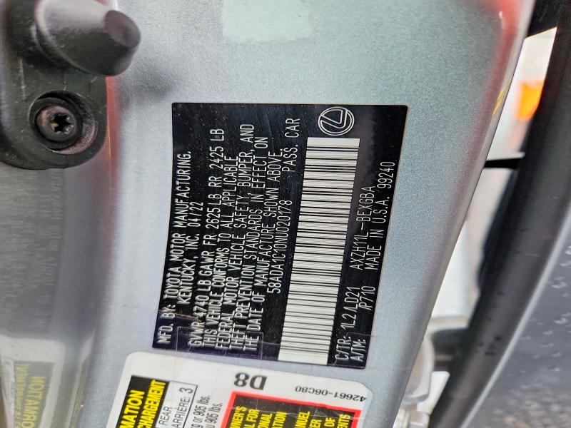 Продаж на аукціоні авто 2022 Lexus Es 300h, vin: 58ADA1C10NU020178, номер лоту: 48148636