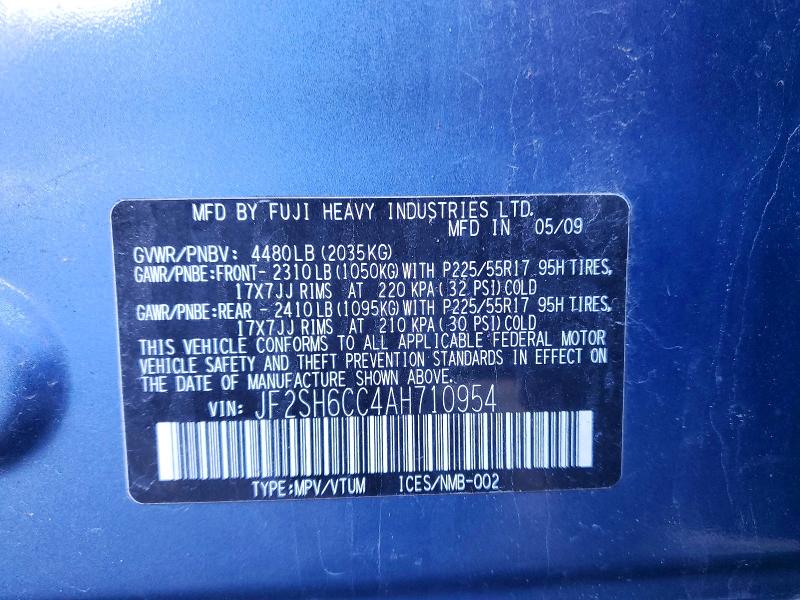 47098446 :رقم المزاد ، JF2SH6CC4AH710954 vin ، 2010 Subaru Forester مزاد بيع