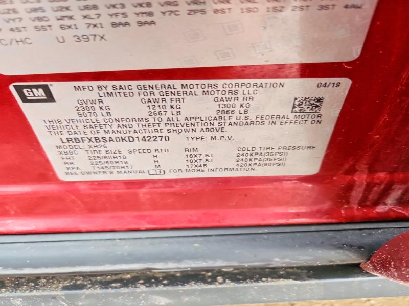 Auction sale of the 2019 Buick Envision, vin: LRBFXBSA0KD142270, lot number: 41808656