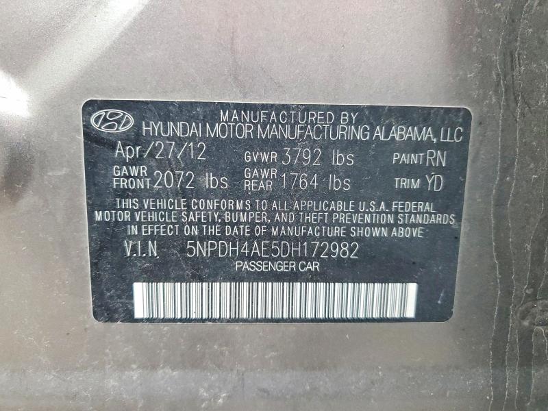Продаж на аукціоні авто 2013 Hyundai Elantra, vin: 5NPDH4AE5DH172982, номер лоту: 47710266