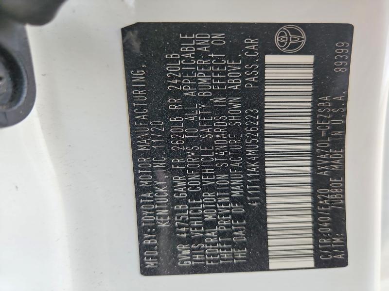 47919096 :رقم المزاد ، 4T1T11AK4MU526223 vin ، 2021 Toyota Camry مزاد بيع