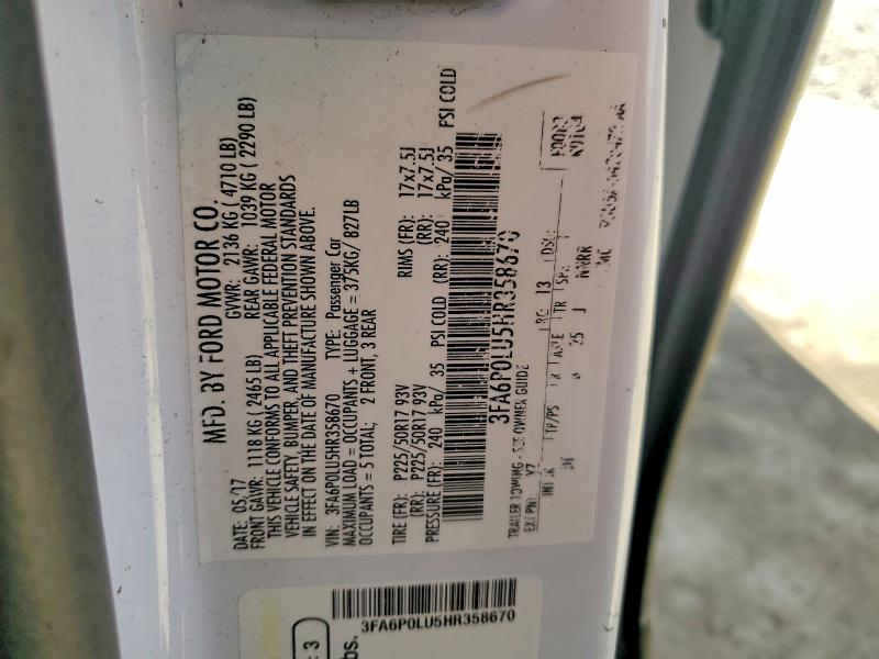 Aukcja sprzedaży 2017 Ford Fusion, vin: 3FA6P0LU5HR358670, numer aukcji: 45997876