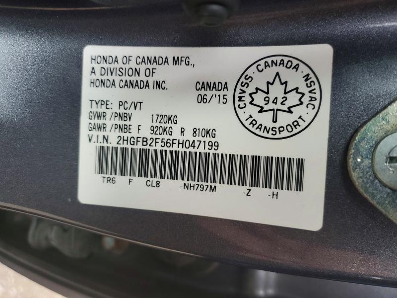 45887076 :رقم المزاد ، 2HGFB2F56FH047199 vin ، 2015 Honda Civic مزاد بيع