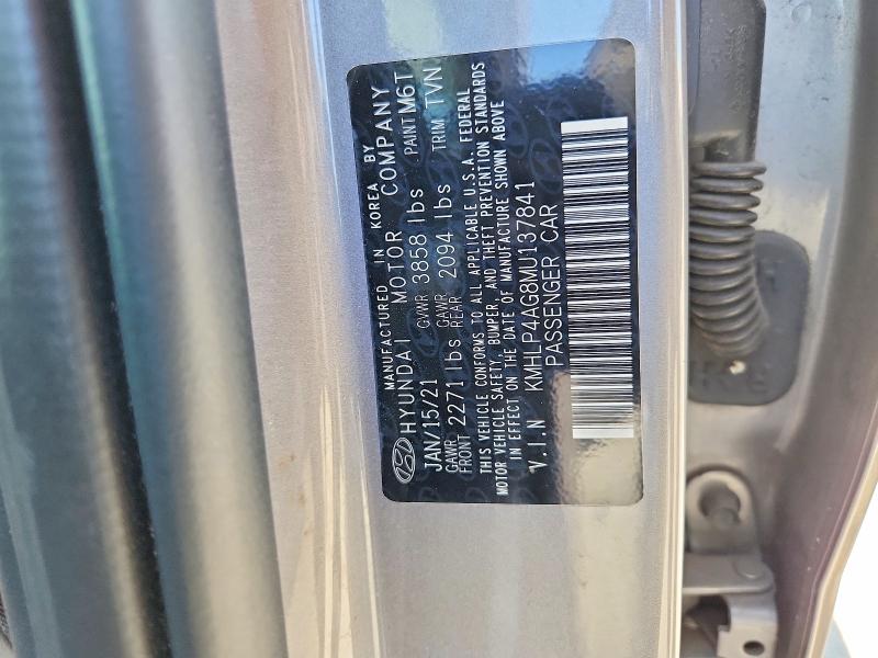 Продажа на аукционе авто 2021 Hyundai Elantra, vin: KMHLP4AG8MU137841, номер лота: 46443026