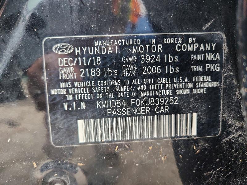 Продаж на аукціоні авто 2019 Hyundai Elantra, vin: KMHD84LF0KU839252, номер лоту: 41711186