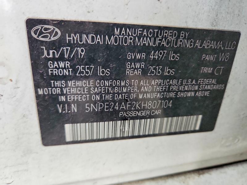 46578306 :رقم المزاد ، 5NPE24AF2KH807104 vin ، 2019 Hyundai Sonata مزاد بيع