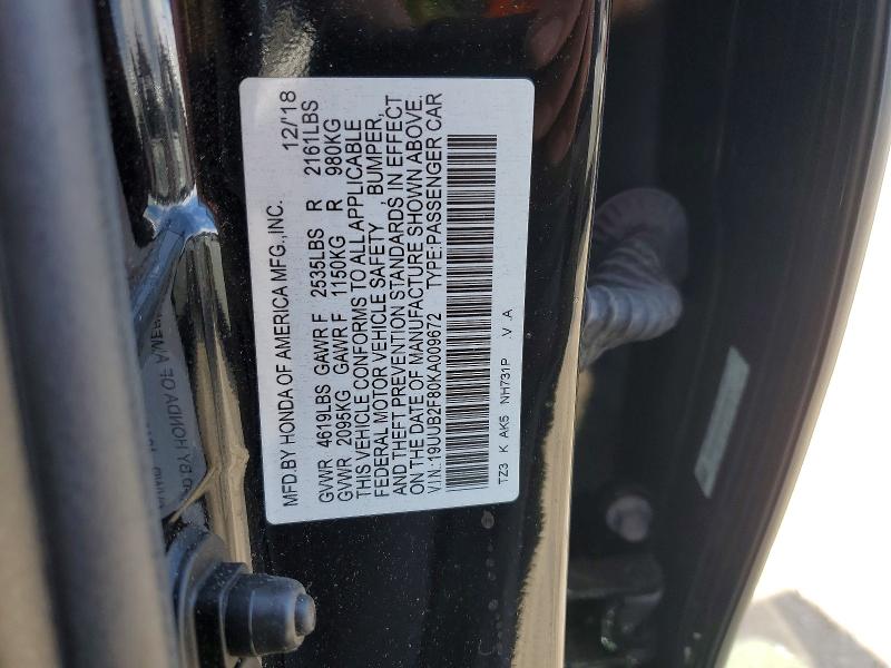 2019 Acura Tlx მანქანა იყიდება აუქციონზე, vin: 19UUB2F80KA009672, აუქციონის ნომერი: 46702426