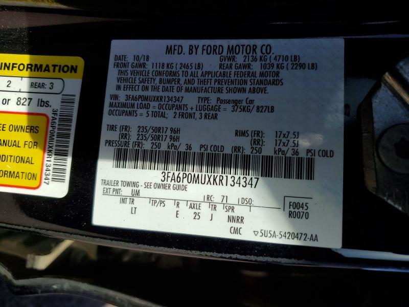 Продажа на аукционе авто 2019 Ford Fusion, vin: 3FA6P0MUXKR134347, номер лота: 79982875