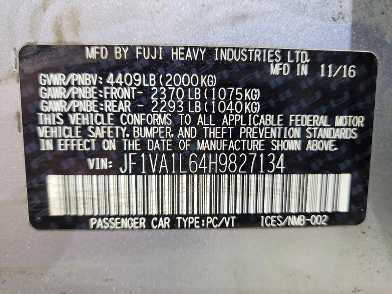 Продаж на аукціоні авто 2017 Subaru Wrx, vin: JF1VA1L64H9827134, номер лоту: 46926606