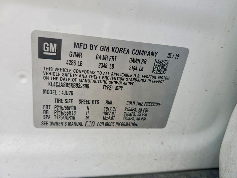 79807905 :رقم المزاد ، KL4CJASB5KB939600 vin ، 2019 Buick Encore مزاد بيع