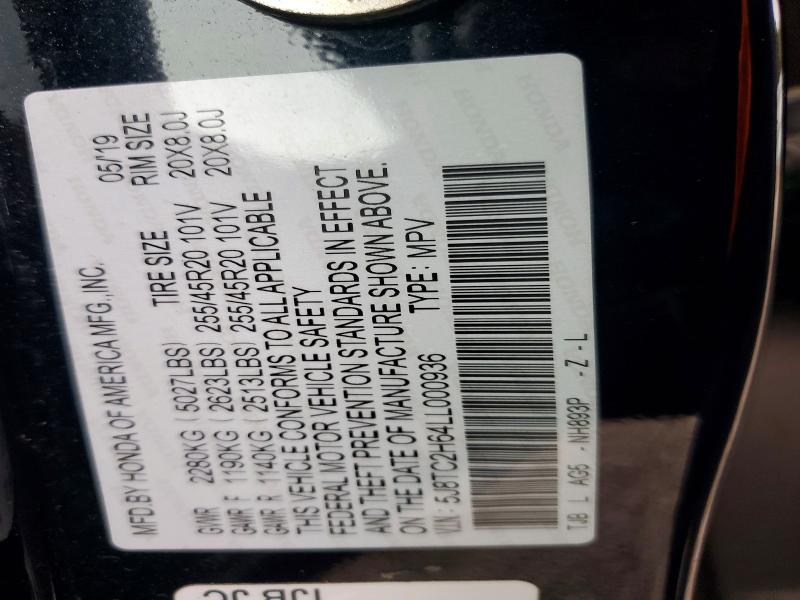 46443746 :رقم المزاد ، 5J8TC2H64LL000936 vin ، 2020 Acura Rdx مزاد بيع
