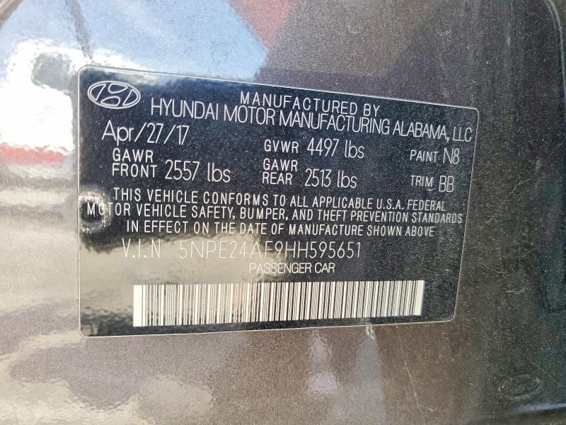 47942366 :رقم المزاد ، 5NPE24AF9HH595651 vin ، 2017 Hyundai Sonata مزاد بيع