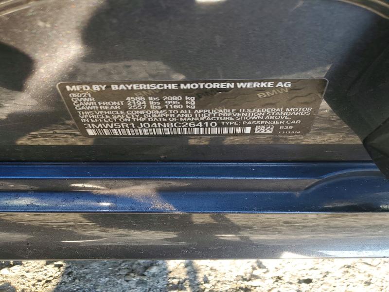 45602296 :رقم المزاد ، 3MW5R1J04N8C26410 vin ، 2022 Bmw 330i مزاد بيع