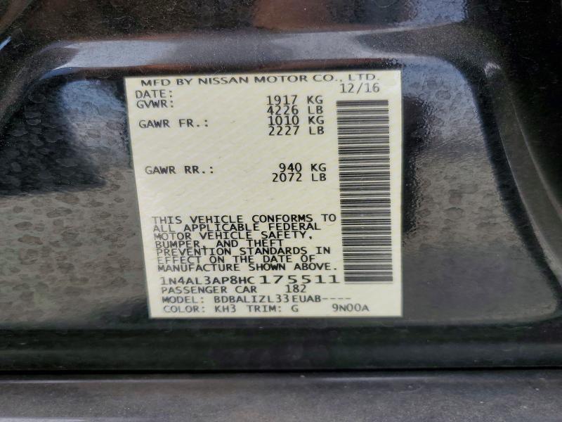 46959946 :رقم المزاد ، 1N4AL3AP8HC175511 vin ، 2017 Nissan Altima مزاد بيع