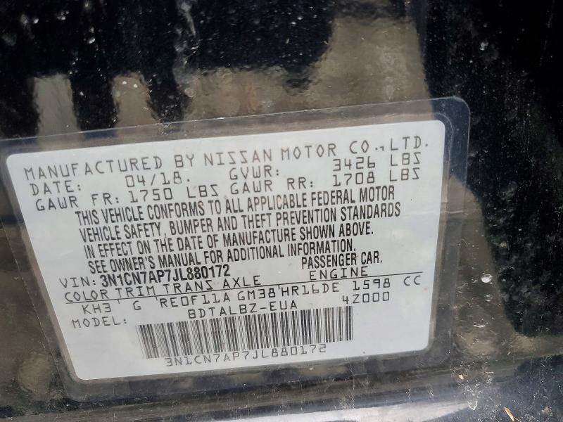2018 Nissan Versa მანქანა იყიდება აუქციონზე, vin: 3N1CN7AP7JL880172, აუქციონის ნომერი: 46950366