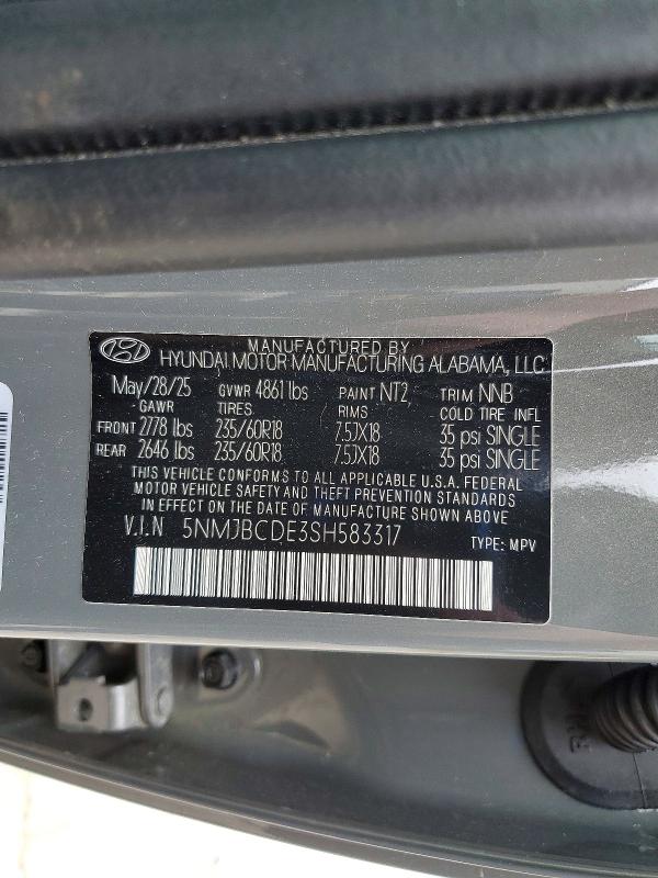 48081926 :رقم المزاد ، 5NMJBCDE3SH583317 vin ، 2025 Hyundai Tucson مزاد بيع