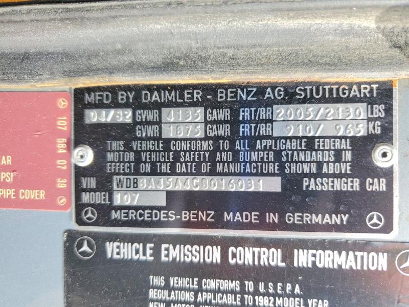 47461276 :رقم المزاد ، WDBBA45A4CB016031 vin ، 1982 Mercedes-benz 380 مزاد بيع