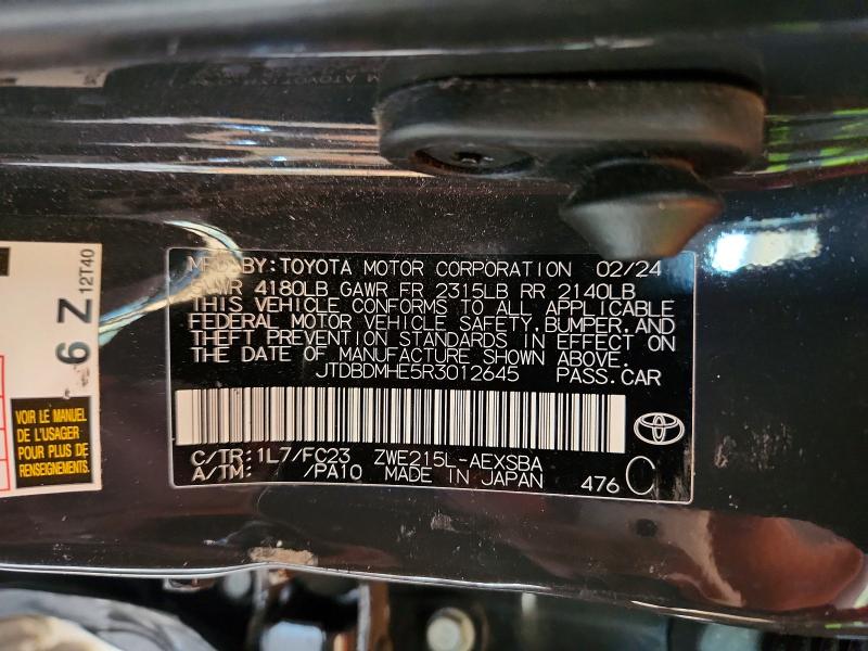 Продаж на аукціоні авто 2024 Toyota Corolla Hybrid, vin: JTDBDMHE5R3012645, номер лоту: 46525466