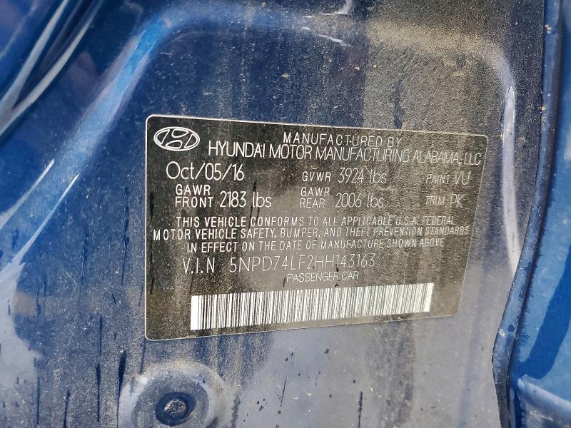 Auction sale of the 2017 Hyundai Elantra, vin: 5NPD74LF2HH143163, lot number: 41920676