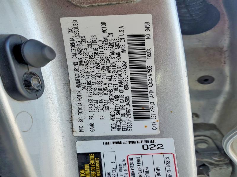 2006 Toyota Tacoma მანქანა იყიდება აუქციონზე, vin: 5TEJU62N36Z194505, აუქციონის ნომერი: 48347936