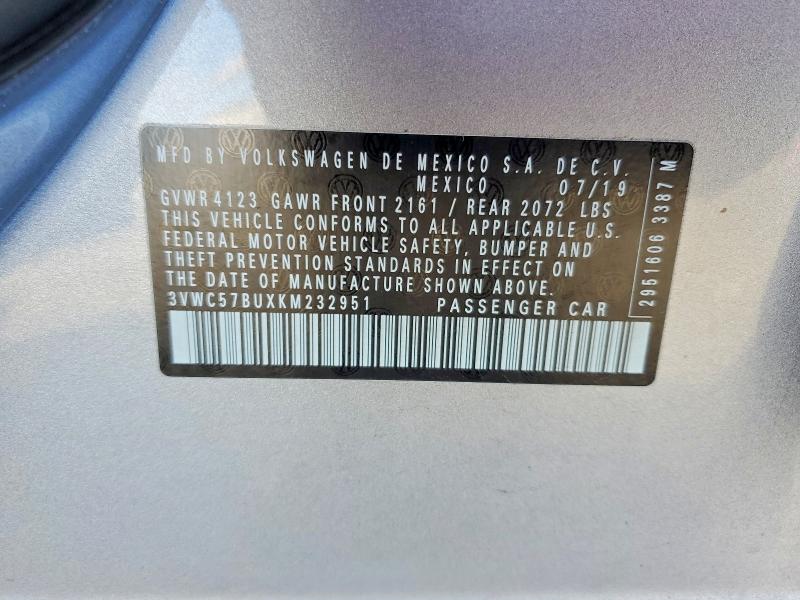 2019 Volkswagen Jetta მანქანა იყიდება აუქციონზე, vin: 3VWC57BUXKM232951, აუქციონის ნომერი: 47658406