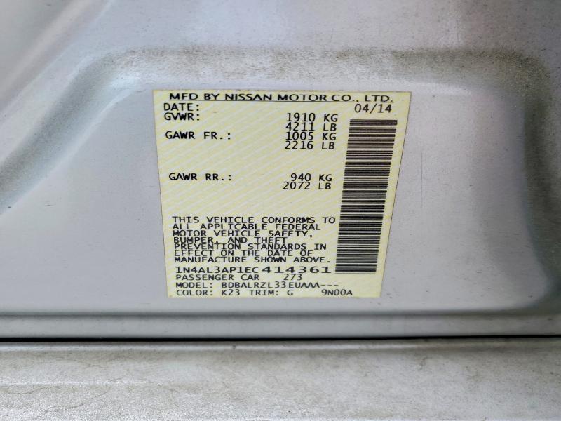 Продажа на аукционе авто 2014 Nissan Altima, vin: 1N4AL3AP1EC414361, номер лота: 48041726