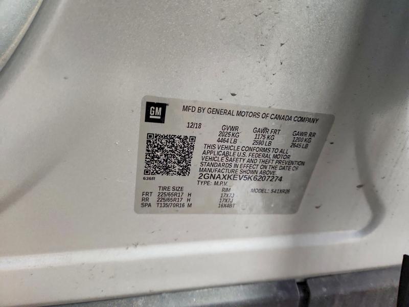 Продажа на аукционе авто 2019 Chevrolet Equinox, vin: 2GNAXKEV5K6207274, номер лота: 79571715