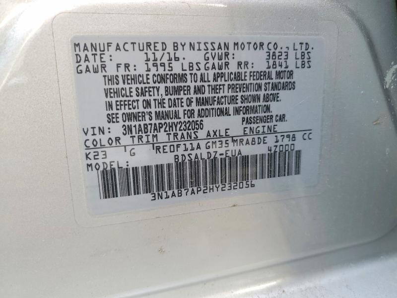 Продажа на аукционе авто 2017 Nissan Sentra, vin: 3N1AB7AP2HY232056, номер лота: 78861585