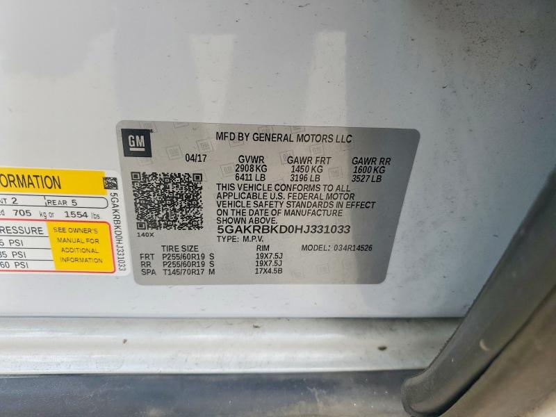 Продаж на аукціоні авто 2017 Buick Enclave, vin: 5GAKRBKD0HJ331033, номер лоту: 45776596