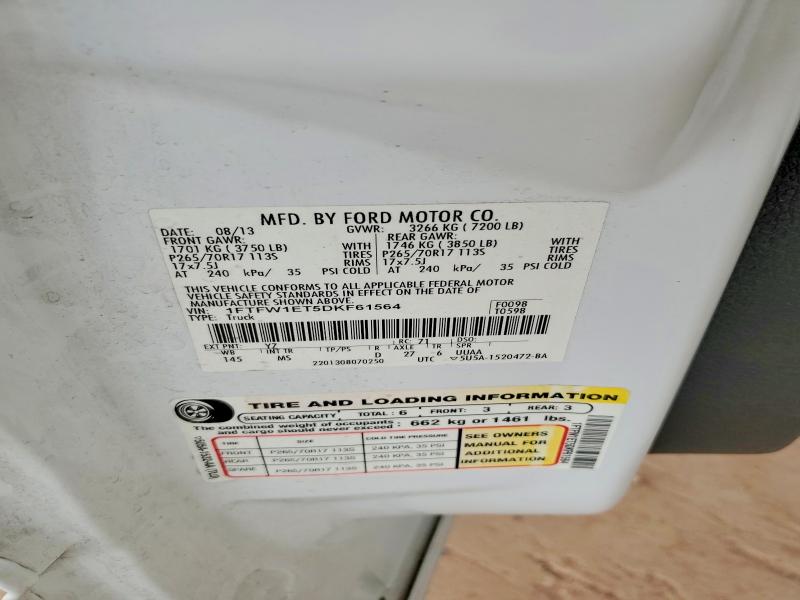 48008636 :رقم المزاد ، 1FTFW1ET5DKF61564 vin ، 2013 Ford F150 مزاد بيع