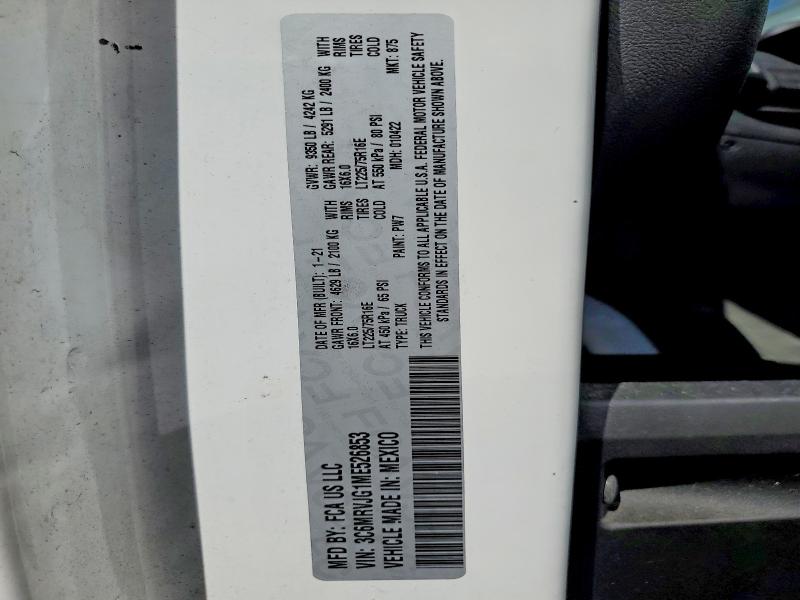 79633725 :رقم المزاد ، 3C6MRVJG1ME526853 vin ، 2021 Ram Promaster 3500 مزاد بيع
