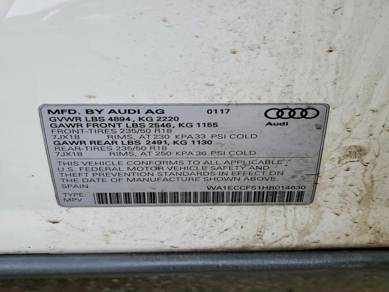 79798215 :رقم المزاد ، WA1ECCFS1HR014630 vin ، 2017 Audi Q3 مزاد بيع