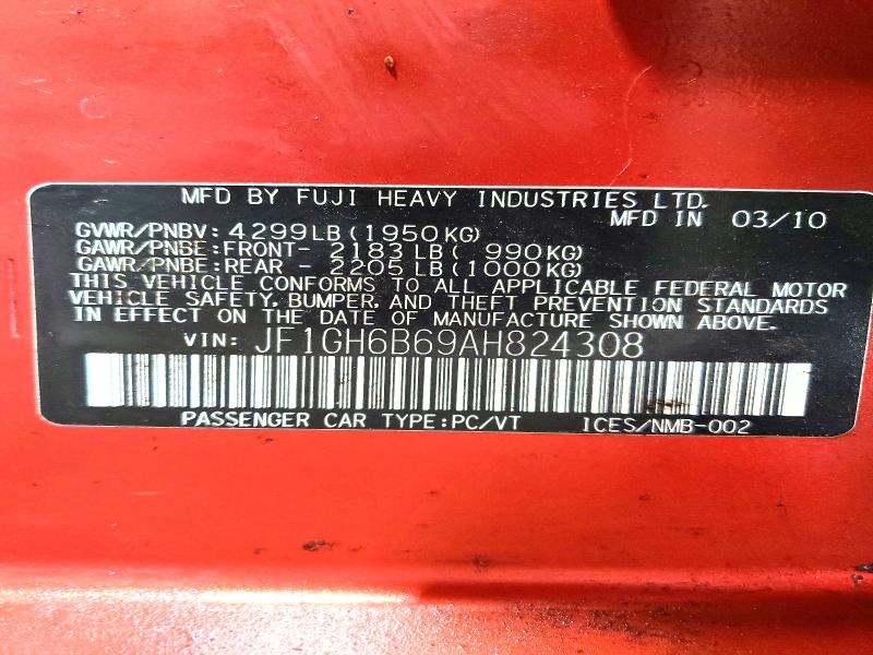 2010 Subaru Impreza მანქანა იყიდება აუქციონზე, vin: JF1GH6B69AH824308, აუქციონის ნომერი: 45633786