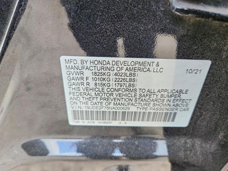 41704826 :رقم المزاد ، 19UDE2F75NA000629 vin ، 2022 Acura Ilx مزاد بيع