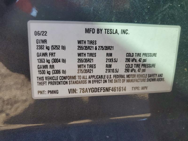 47290966 :رقم المزاد ، 7SAYGDEF5NF461614 vin ، 2022 Tesla Model Y مزاد بيع