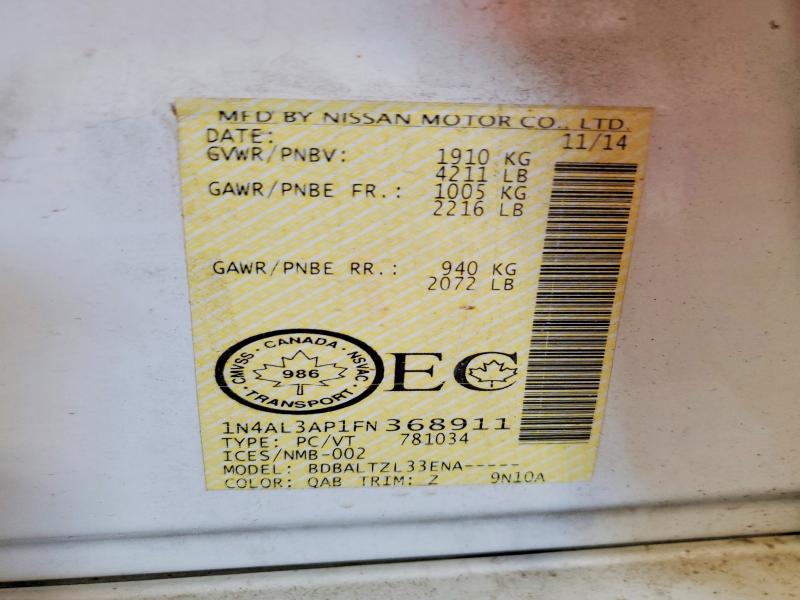 Продаж на аукціоні авто 2015 Nissan Altima, vin: 1N4AL3AP1FN368911, номер лоту: 46855936