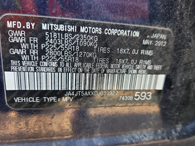 Aukcja sprzedaży 2012 Mitsubishi Outlander, vin: JA4JT5AXXCU030327, numer aukcji: 47744366