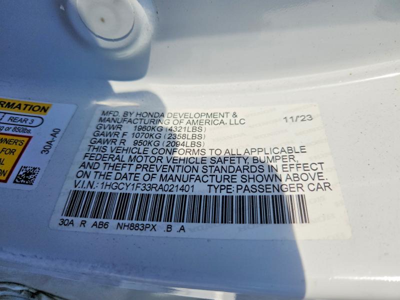 Продаж на аукціоні авто 2024 Honda Accord, vin: 1HGCY1F33RA021401, номер лоту: 47512076
