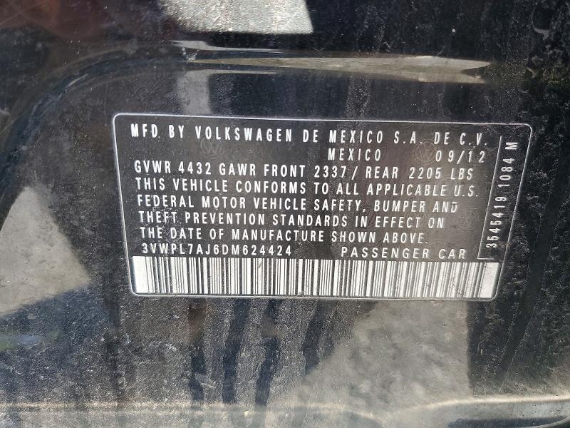 42067936 :رقم المزاد ، 3VWPL7AJ6DM624424 vin ، 2013 Volkswagen Jetta مزاد بيع