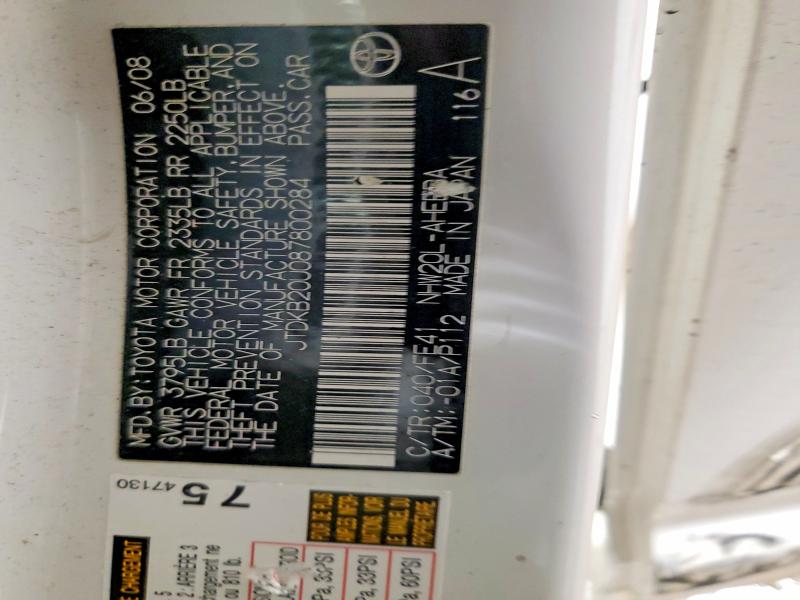 Продаж на аукціоні авто 2008 Toyota Prius, vin: JTDKB20U087800284, номер лоту: 45448636