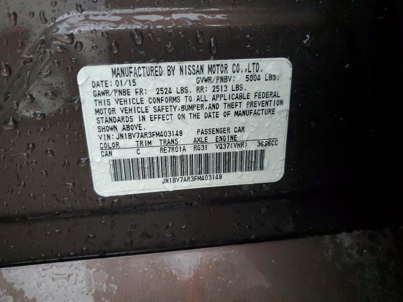 45648026 :رقم المزاد ، JN1BV7AR3FM403149 vin ، 2015 Infiniti Q50 مزاد بيع