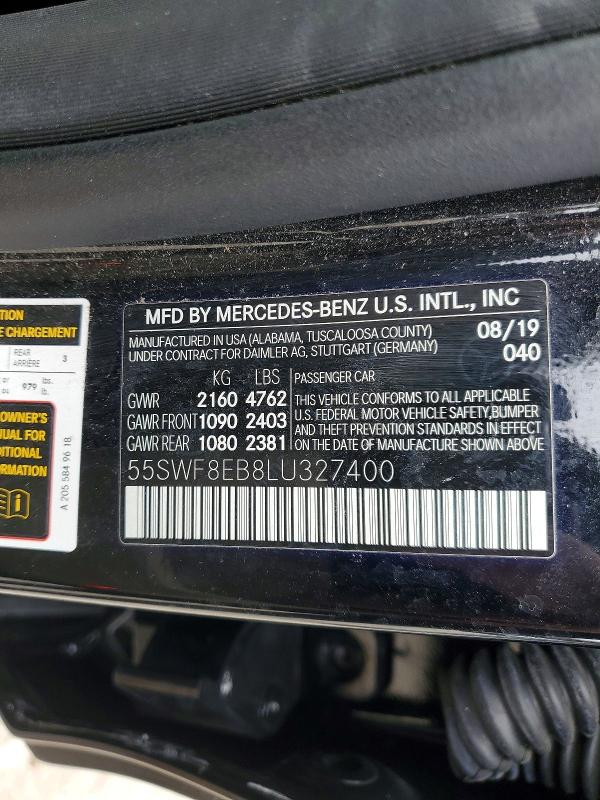 Продажа на аукционе авто 2020 Mercedes-benz C, vin: 55SWF8EB8LU327400, номер лота: 46000986