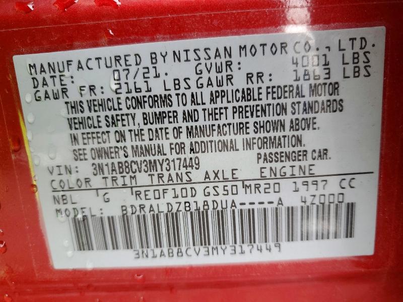 2021 Nissan Sentra მანქანა იყიდება აუქციონზე, vin: 3N1AB8CV3MY317449, აუქციონის ნომერი: 79120375